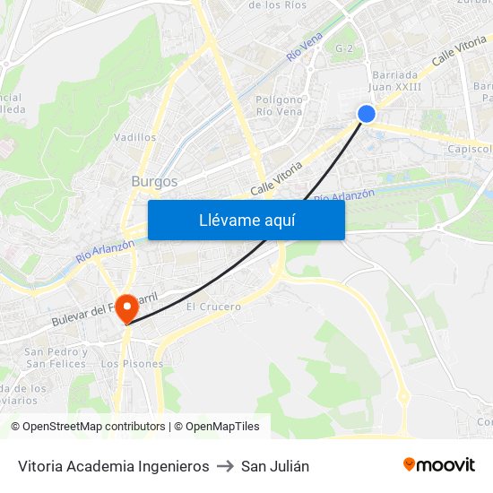 Vitoria Academia Ingenieros to San Julián map