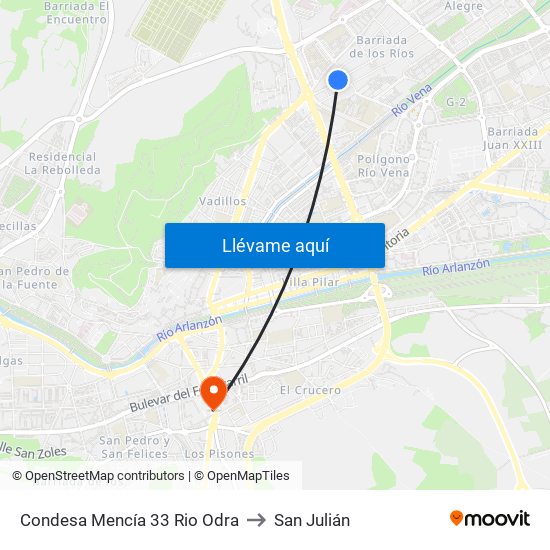 Condesa Mencía 33 Rio Odra to San Julián map