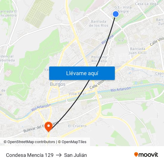 Condesa Mencía 129 to San Julián map