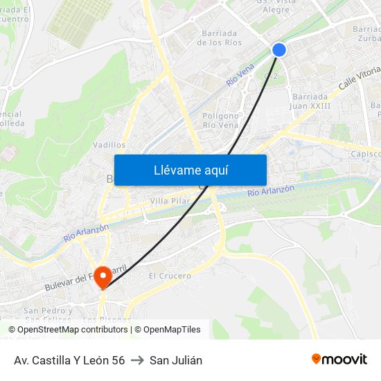 Av. Castilla Y León 56 to San Julián map