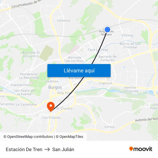 Estación De Tren to San Julián map