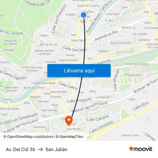 Av. Del Cid 36 to San Julián map
