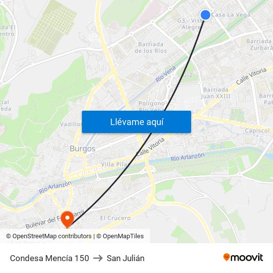 Condesa Mencía 150 to San Julián map