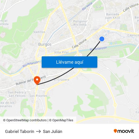 Gabriel Taborín to San Julián map