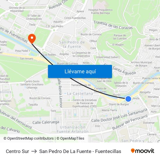 Centro Sur to San Pedro De La Fuente - Fuentecillas map