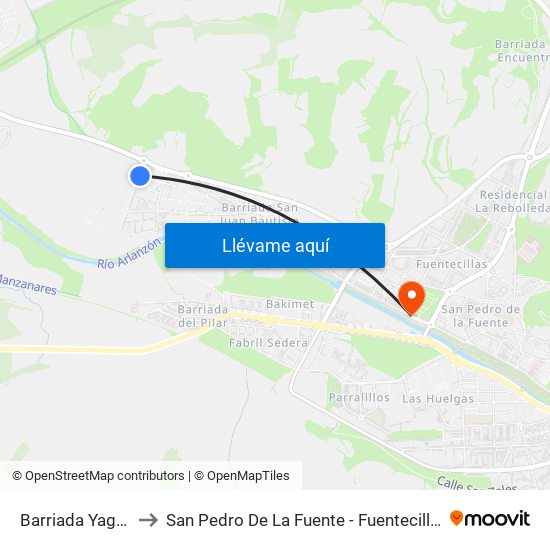 Barriada Yague to San Pedro De La Fuente - Fuentecillas map