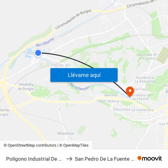 Polígono Industrial De Villalonquéjar to San Pedro De La Fuente - Fuentecillas map