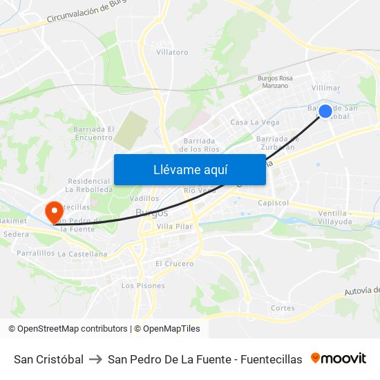 San Cristóbal to San Pedro De La Fuente - Fuentecillas map