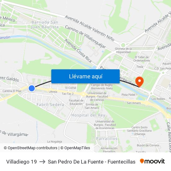 Villadiego 19 to San Pedro De La Fuente - Fuentecillas map