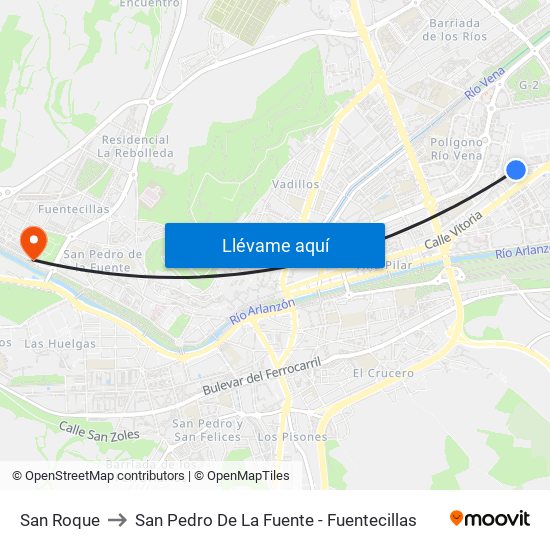 San Roque to San Pedro De La Fuente - Fuentecillas map