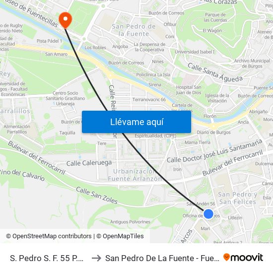 S. Pedro S. F. 55 P.Aragón to San Pedro De La Fuente - Fuentecillas map