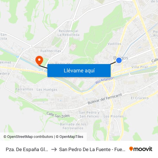 Pza. De España Glorieta to San Pedro De La Fuente - Fuentecillas map
