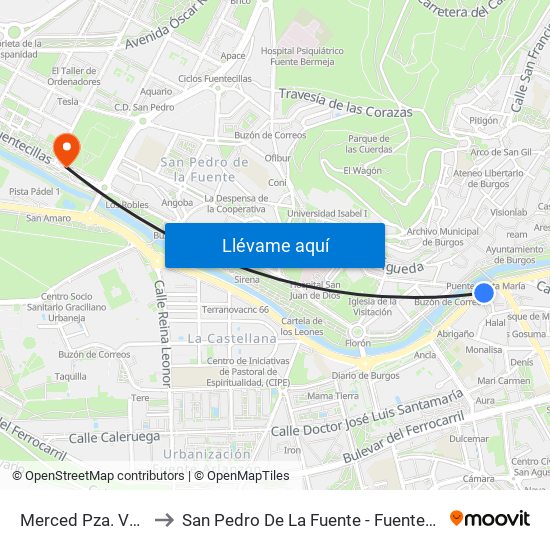 Merced Pza. Vega to San Pedro De La Fuente - Fuentecillas map