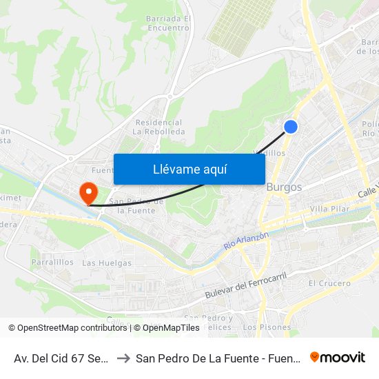Av. Del Cid 67 Sedano to San Pedro De La Fuente - Fuentecillas map