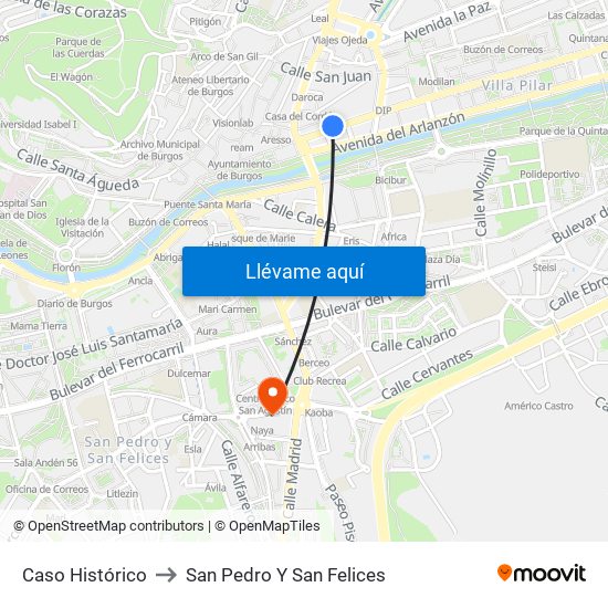 Caso Histórico to San Pedro Y San Felices map