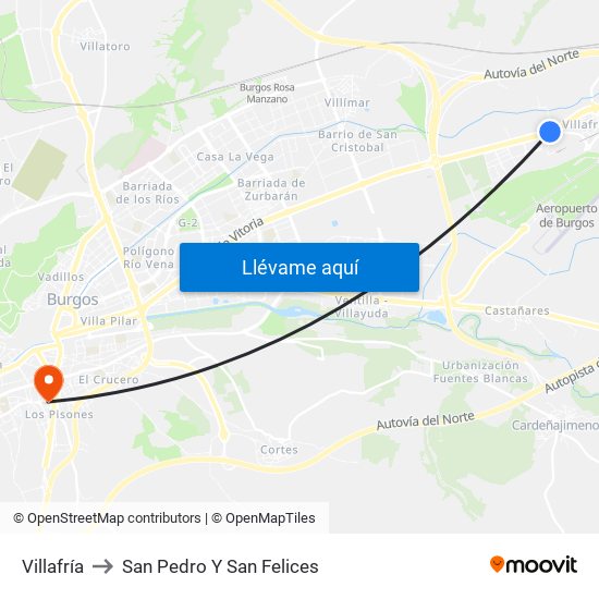 Villafría to San Pedro Y San Felices map