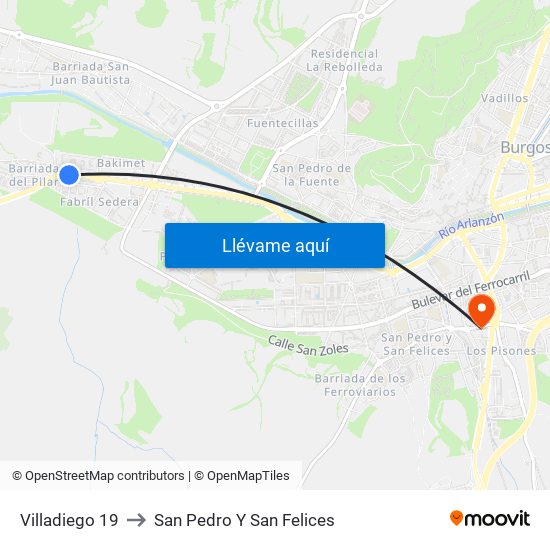 Villadiego 19 to San Pedro Y San Felices map