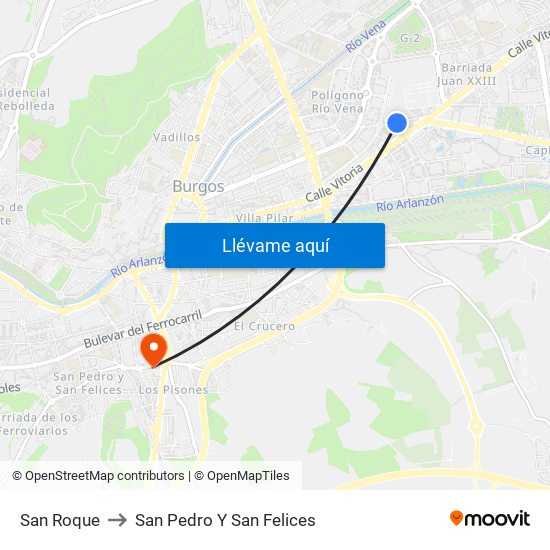 San Roque to San Pedro Y San Felices map