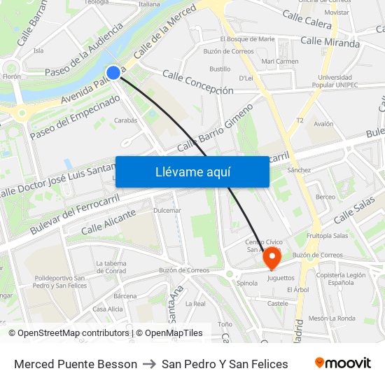 Merced Puente Besson to San Pedro Y San Felices map