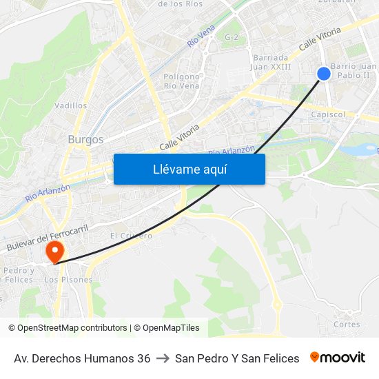 Av. Derechos Humanos 36 to San Pedro Y San Felices map