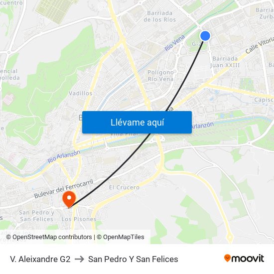 V. Aleixandre G2 to San Pedro Y San Felices map