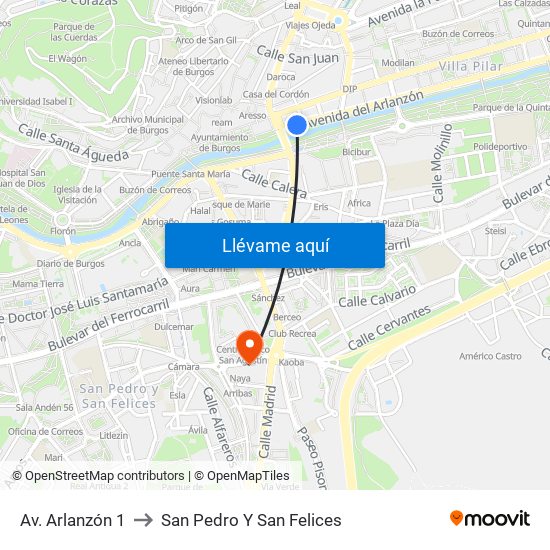 Av. Arlanzón 1 to San Pedro Y San Felices map
