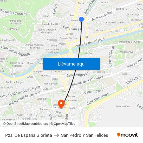 Pza. De España Glorieta to San Pedro Y San Felices map