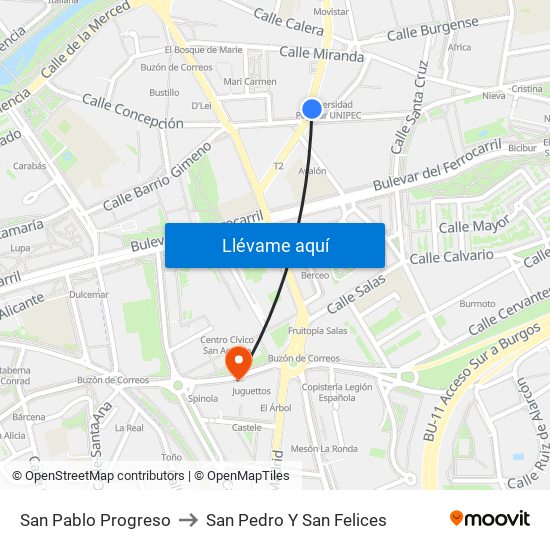 San Pablo Progreso to San Pedro Y San Felices map