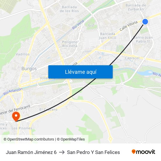 Juan Ramón Jiménez 6 to San Pedro Y San Felices map