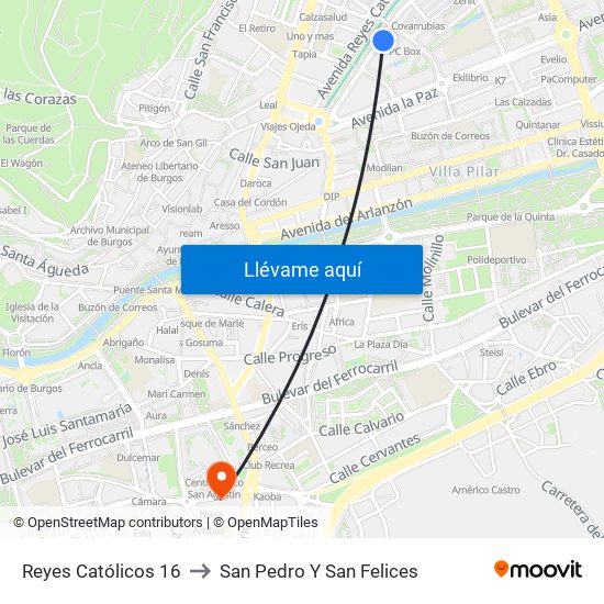 Reyes Católicos 16 to San Pedro Y San Felices map