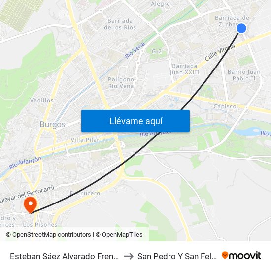 Esteban Sáez Alvarado Frente 13 to San Pedro Y San Felices map