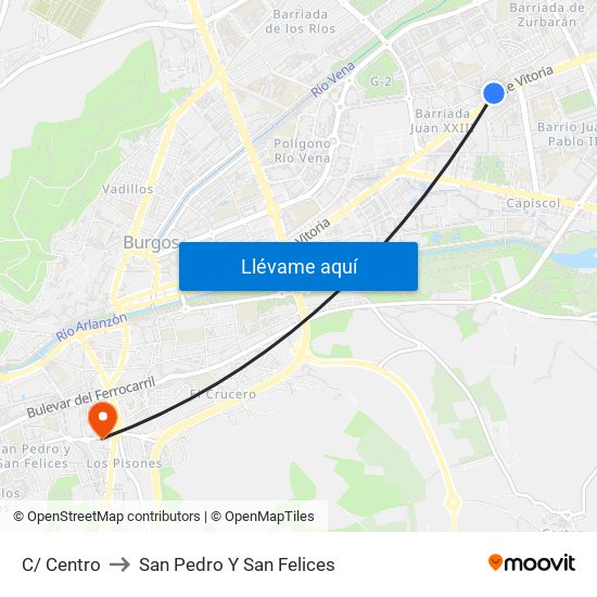 C/ Centro to San Pedro Y San Felices map
