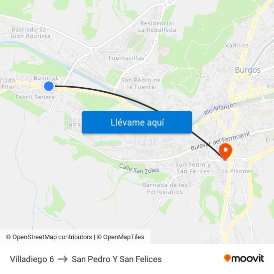 Villadiego 6 to San Pedro Y San Felices map