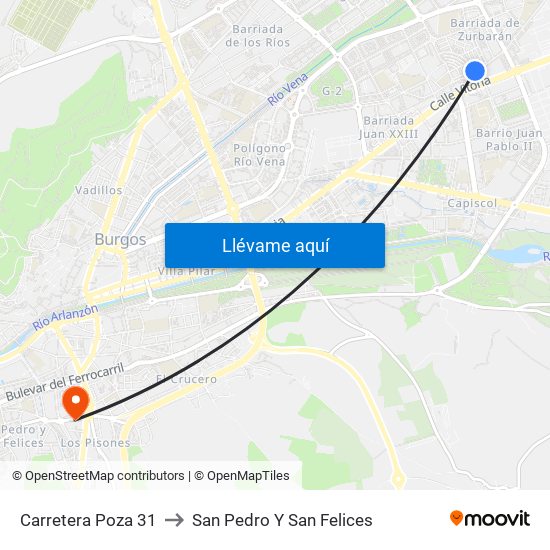 Carretera Poza 31 to San Pedro Y San Felices map