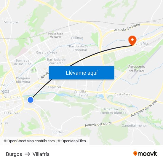 Burgos to Villafría map
