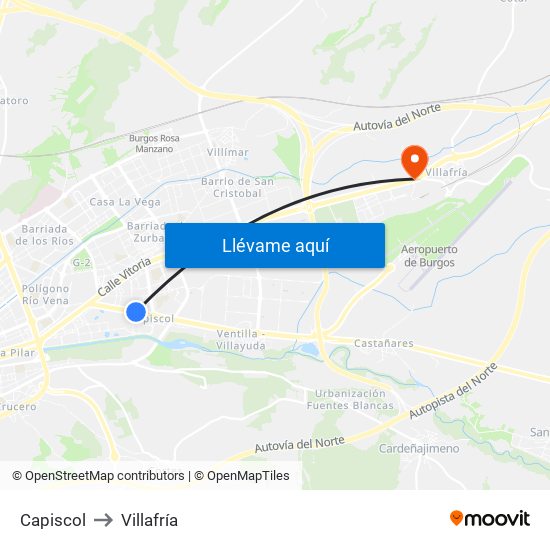 Capiscol to Villafría map