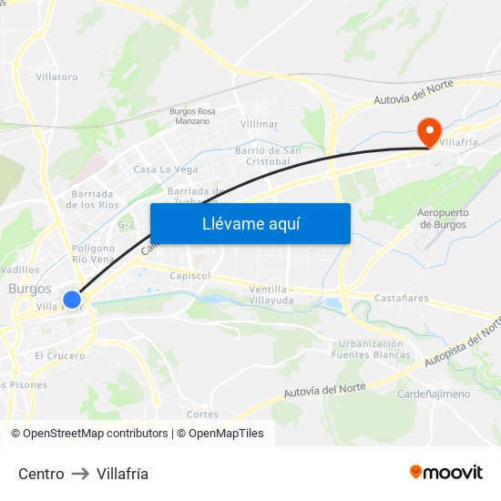 Centro to Villafría map