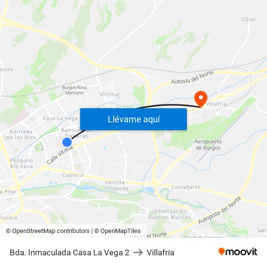Bda. Inmaculada Casa La Vega 2 to Villafría map