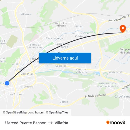 Merced Puente Besson to Villafría map