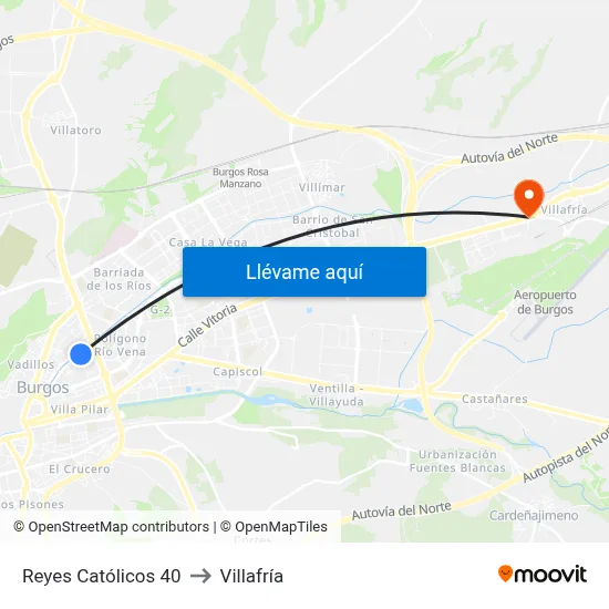 Reyes Católicos 40 to Villafría map