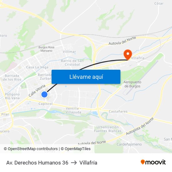 Av. Derechos Humanos 36 to Villafría map