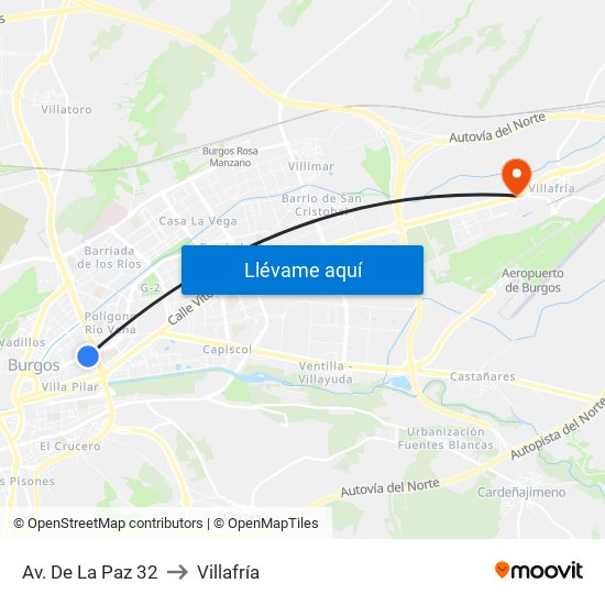 Av. De La Paz 32 to Villafría map