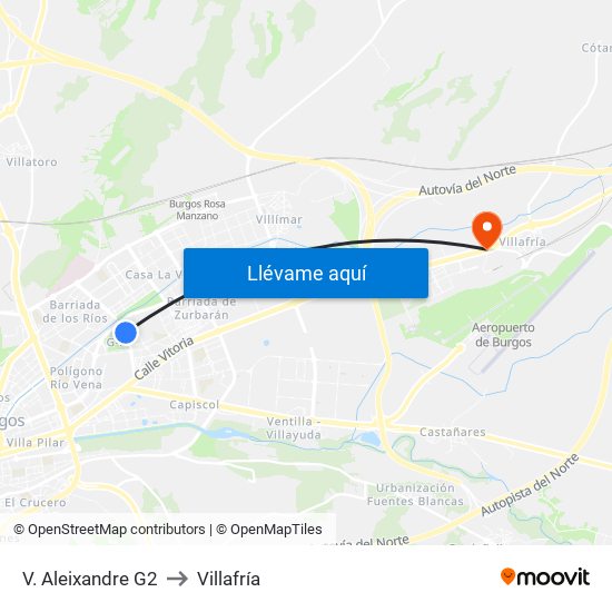 V. Aleixandre G2 to Villafría map