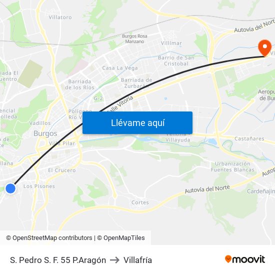 S. Pedro S. F. 55 P.Aragón to Villafría map