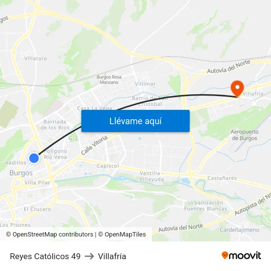 Reyes Católicos 49 to Villafría map