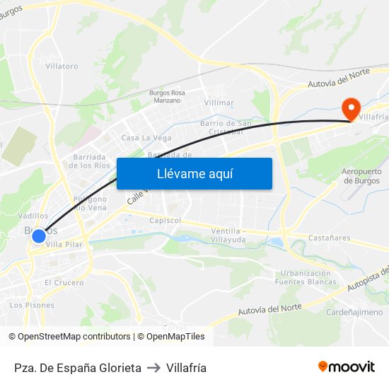 Pza. De España Glorieta to Villafría map