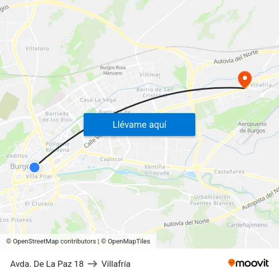 Avda. De La Paz 18 to Villafría map