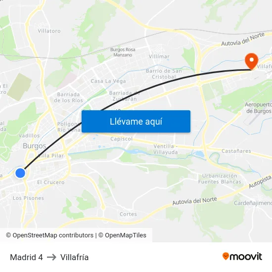 Madrid 4 to Villafría map
