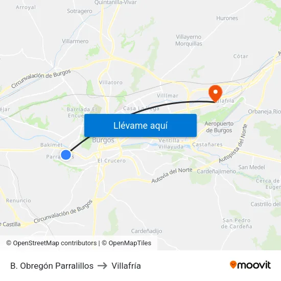 B. Obregón Parralillos to Villafría map