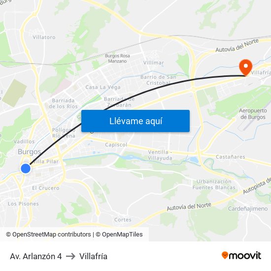 Av. Arlanzón 4 to Villafría map